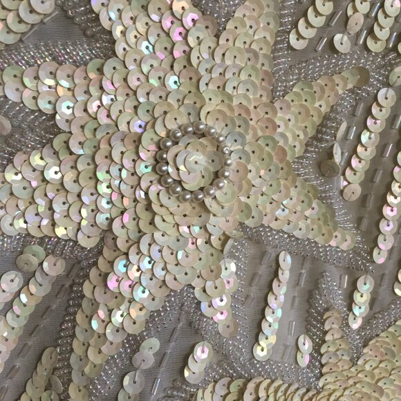 1980s Vintage Cream Sequin Chinese Silk Long Sleeve Blouse. - Picture 10 of 16